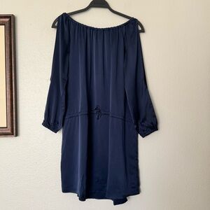 Chaser Silk Charmeuse Navy Blue Off-Shoulder Slit/Open Sleeve Dress Size Medium